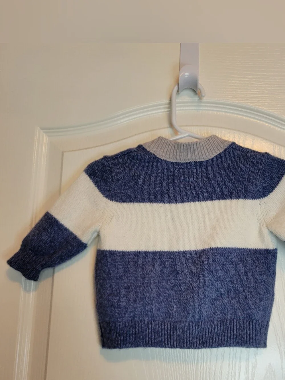 Baby B'gosh Blue and White Striped Knit Cardigan with Taupe Trim 3 Months